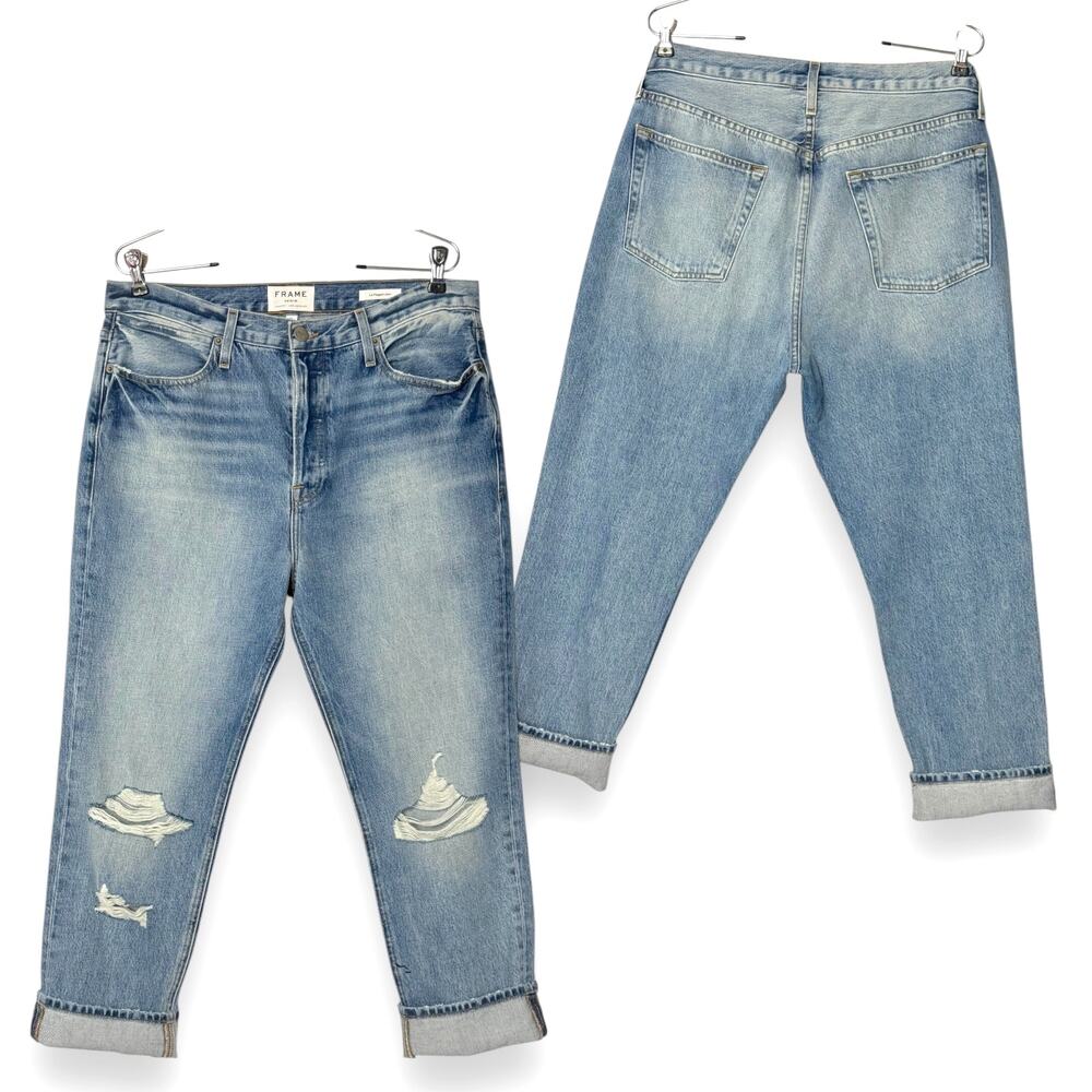 FRAME Le Pegged Straight Cropped Jeans 31 Button Fly Rigid Distress - Picture 10 of 12